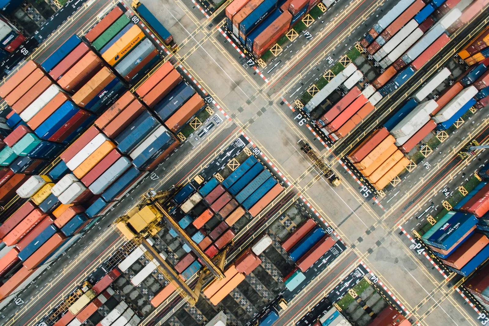 Shipping containers organised at an international freight terminal